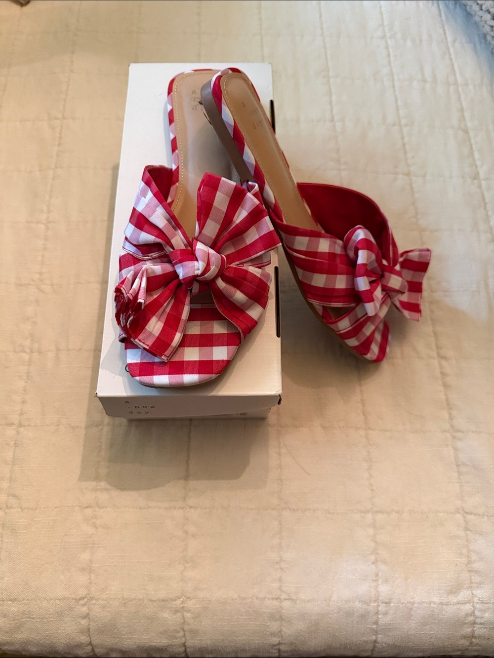 a new day Red Gingham Knot Slide Sandals